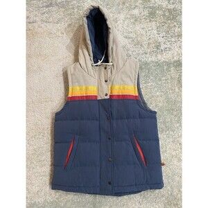 Yo Colorado Unisex Puffer Vest SIZE MEDIUM Epic Fader Retro Camper Striped Hood